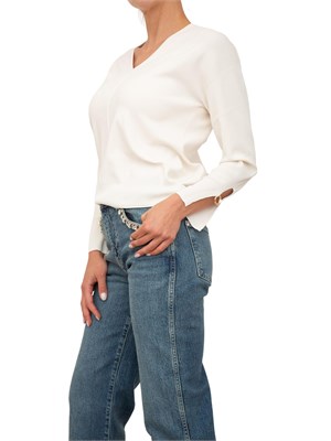 Maglia avorio Nenette con scollo V e maniche con taglio e inserto oro in DONNA