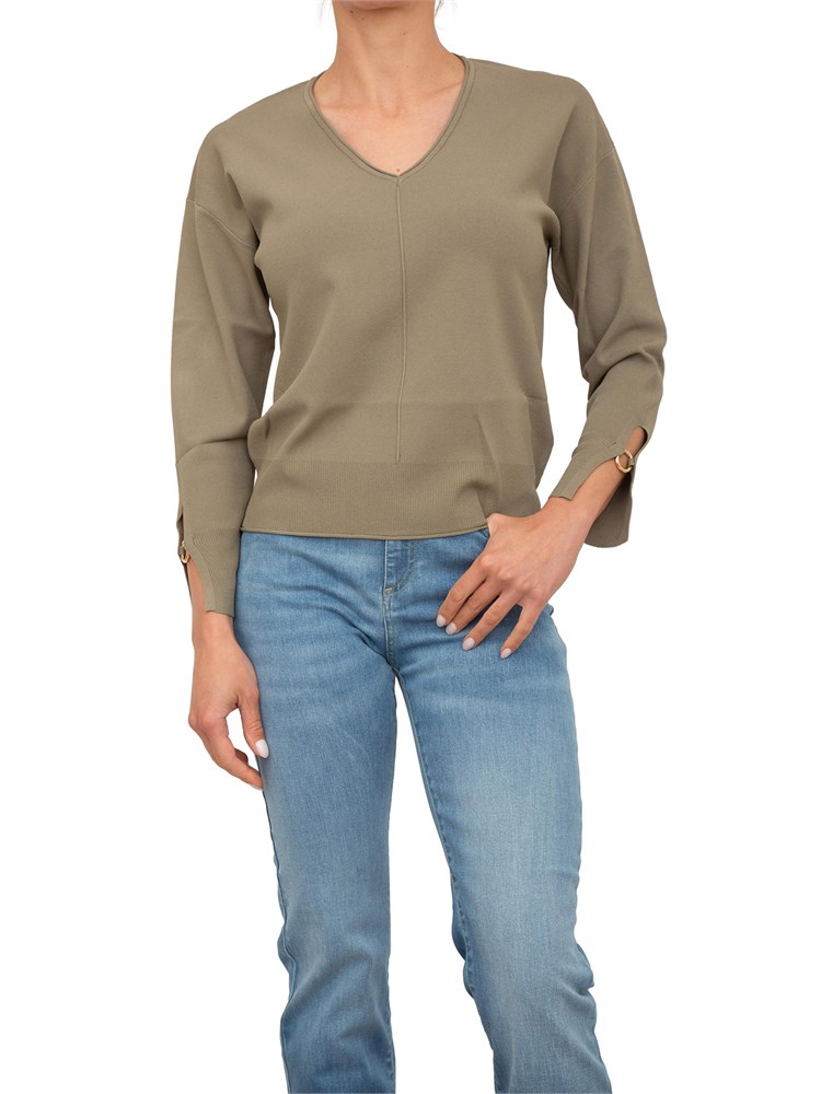 Maglia verde salvia Nenette con scollo V e maniche con taglio e inserto oro
