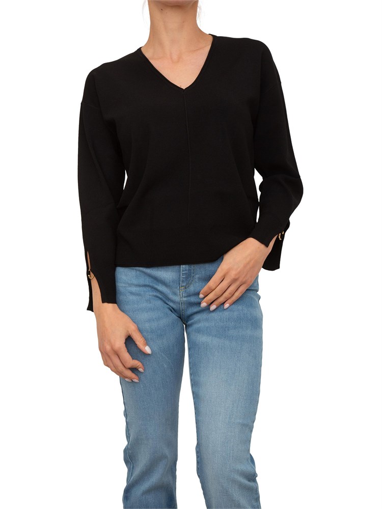 Maglia nera Nenette con scollo V e maniche con taglio e inserto oro
