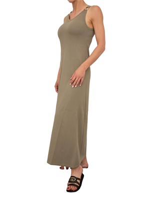 Abito lungo Nenette in maglia verde salvia con inserto oro su spalle in DONNA