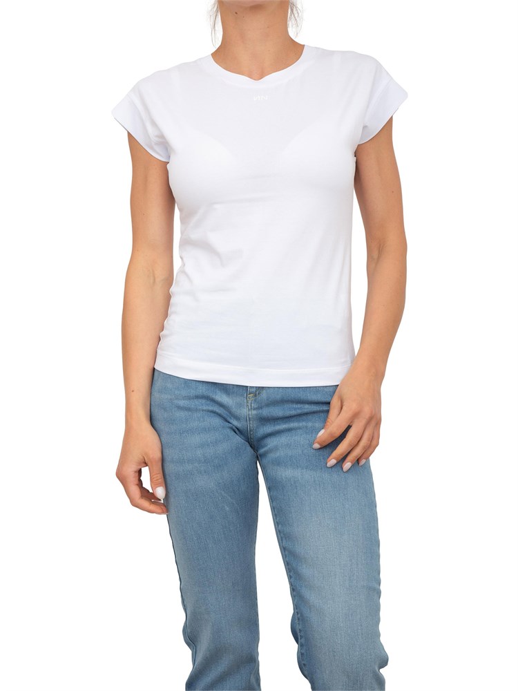 T-shirt bianca Nenette maniche corte e logo monogram tono su tono