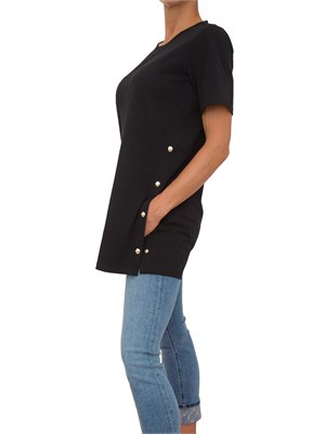 T-shirt nera Liu Jo donna con spacchi laterali e bottoni dorati in DONNA