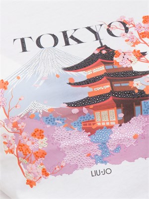 T-shirt bianca Liu Jo donna con stampa grafica con strass in DONNA