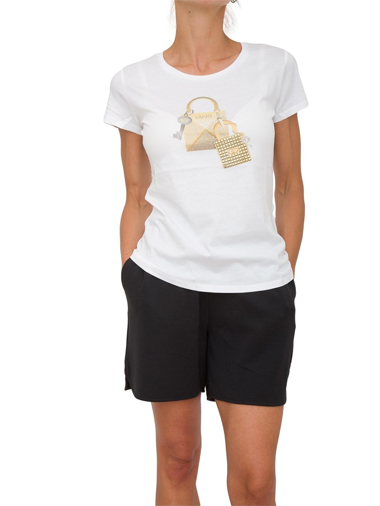 T-shirt bianca Liu Jo donna con stampa grafica e strass