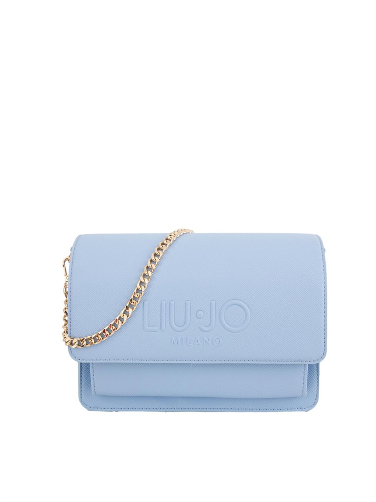 Borsa a tracolla celeste Liu Jo con patta maxi logo e tracolla a catena