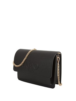Borsa a tracolla nera Liu Jo con patta maxi logo e tracolla a catena in DONNA