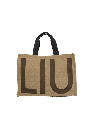 Tote bag Liu Jo donna tessuto jacquard beige con maxi logo in DONNA