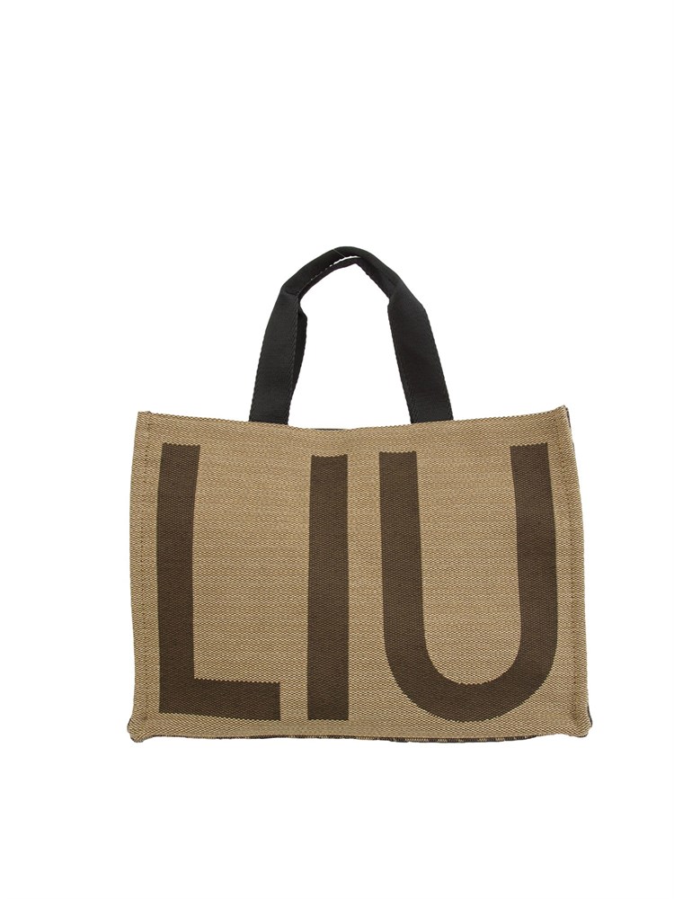 Tote bag Liu Jo donna tessuto jacquard beige con maxi logo