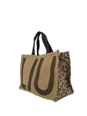 Tote bag Liu Jo donna tessuto jacquard beige con maxi logo in DONNA