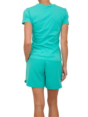 T-shirt Liu Jo donna in cotone verde acqua con logo con strass ricamati in DONNA