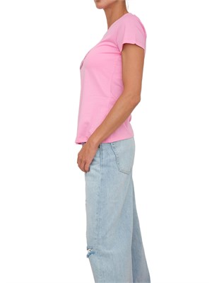 T-shirt Liu Jo donna in cotone rosa con logo con strass ricamati in DONNA