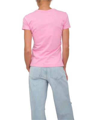 T-shirt Liu Jo donna in cotone rosa con logo con strass ricamati in DONNA