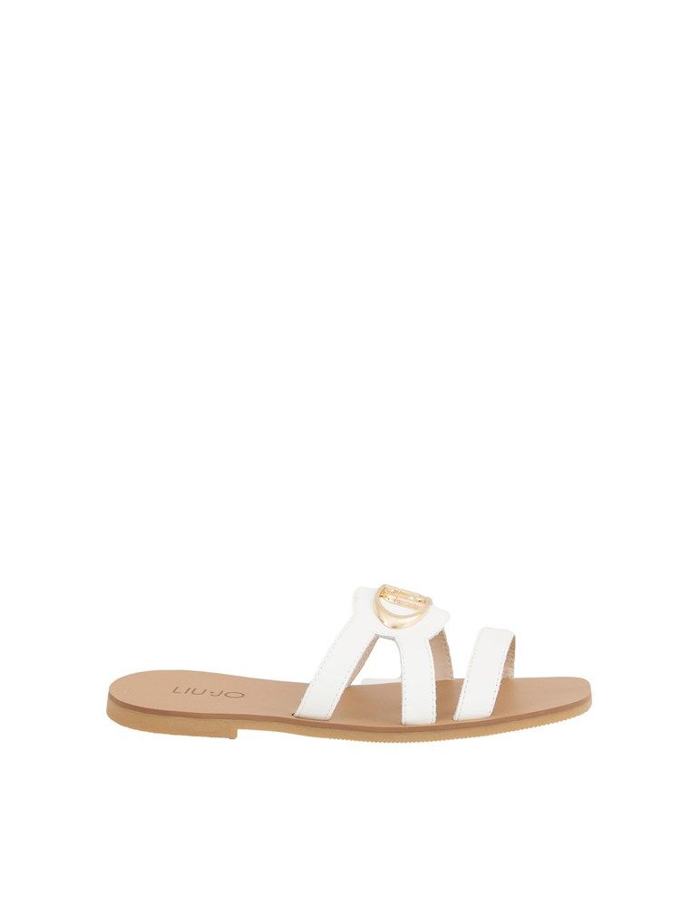 Ciabatte flat Liu Jo in pelle bianca con maxi logo monogram