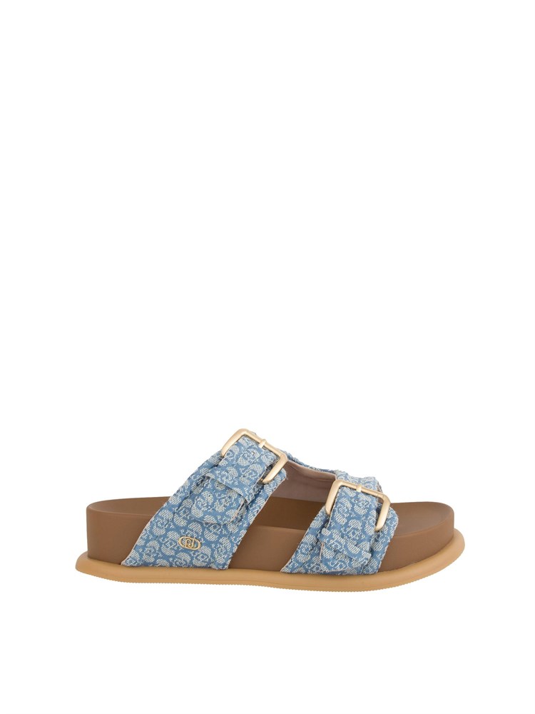 Ciabatte sandalo Liu Jo in denim monogram con fascette bold