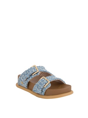 Ciabatte sandalo Liu Jo in denim monogram con fascette bold in DONNA