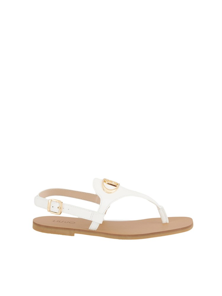 Sandali infradito Liu Jo in pelle bianca con logo monogram e chiusura cinturino