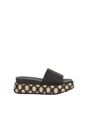 Ciabatte platform nere Liu Jo in rafia con logo traforato in DONNA