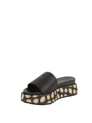 Ciabatte platform nere Liu Jo in rafia con logo traforato in DONNA