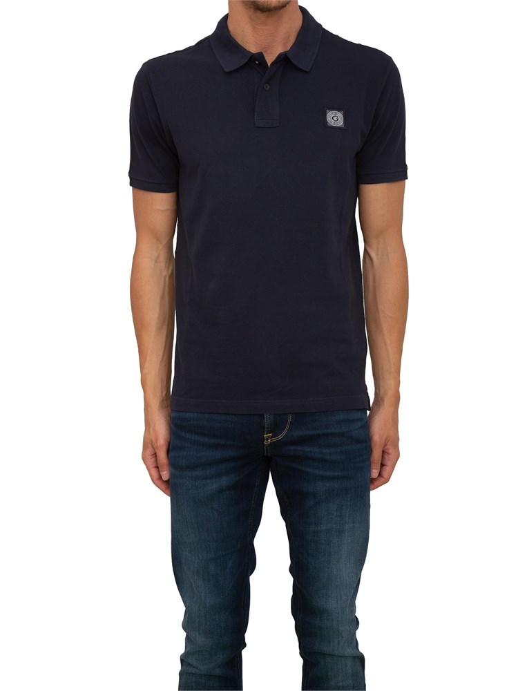 Polo uomo Guess Jeans in piquet di cotone blu con logo ricamato
