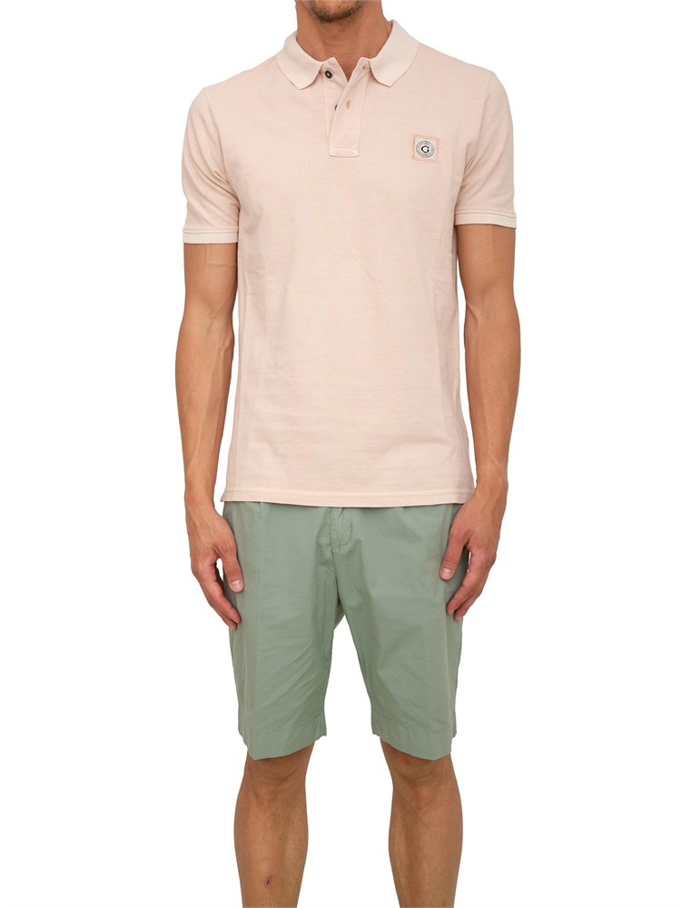 Polo uomo Guess Jeans in piquet di cotone rosa con logo ricamato