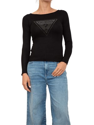 Maglia nera manica lunga Guess Jeans logo triangolo davanti in DONNA