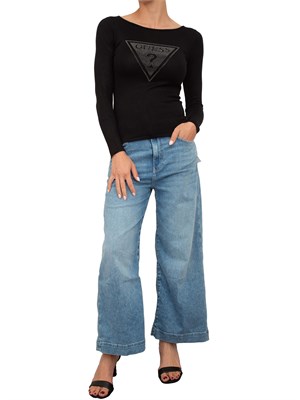 Maglia nera manica lunga Guess Jeans logo triangolo davanti in DONNA
