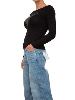 Maglia nera manica lunga Guess Jeans logo triangolo davanti in DONNA