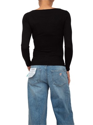 Maglia nera manica lunga Guess Jeans logo triangolo davanti in DONNA