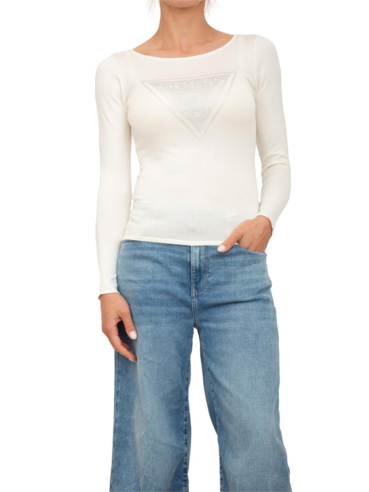 Maglia bianca manica lunga Guess Jeans logo triangolo davanti