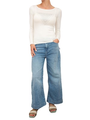 Maglia bianca manica lunga Guess Jeans logo triangolo davanti in DONNA