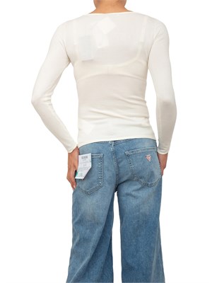 Maglia bianca manica lunga Guess Jeans logo triangolo davanti in DONNA