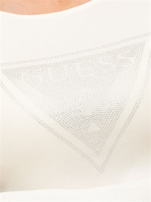 Maglia bianca manica lunga Guess Jeans logo triangolo davanti in DONNA