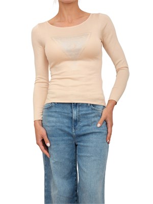 Maglia cipria manica lunga Guess Jeans logo triangolo davanti in DONNA