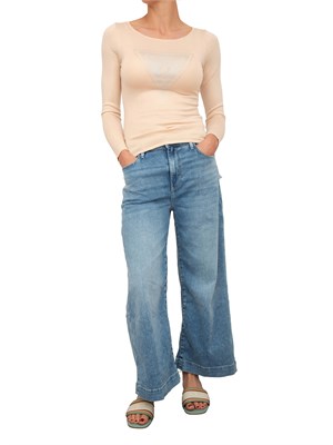 Maglia cipria manica lunga Guess Jeans logo triangolo davanti in DONNA