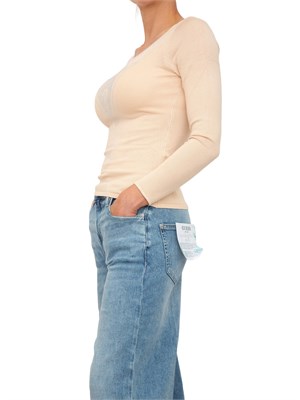 Maglia cipria manica lunga Guess Jeans logo triangolo davanti in DONNA
