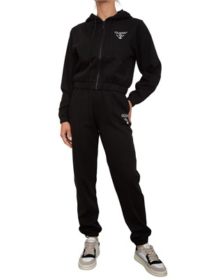 Felpa nera Guess Jeans donna con cappuccio e logo in DONNA