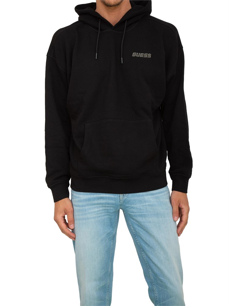 Felpa nera uomo Guess Jeans con cappuccio
