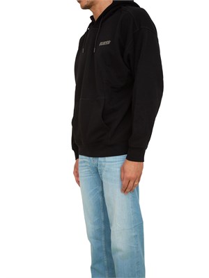 Felpa nera uomo Guess Jeans con cappuccio in UOMO
