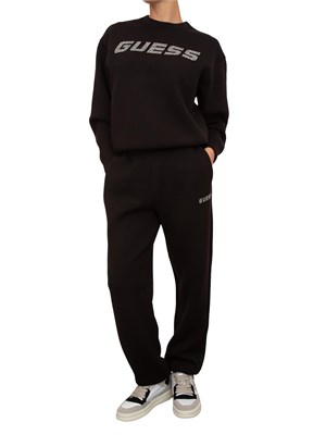 Pantalone jogger nero Guess Jeans donna con logo strass in DONNA