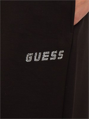 Pantalone jogger nero Guess Jeans donna con logo strass in DONNA