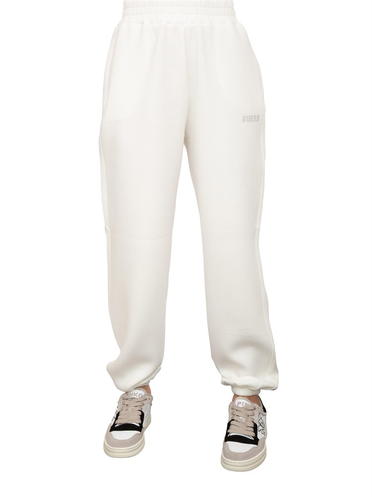 Pantalone jogger bianco Guess Jeans donna con logo strass