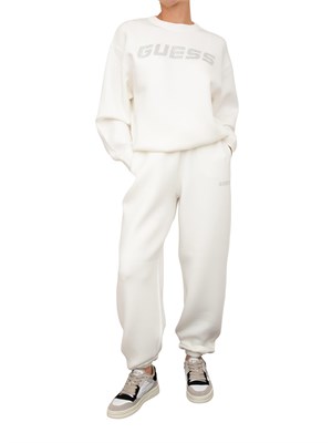 Pantalone jogger bianco Guess Jeans donna con logo strass in DONNA