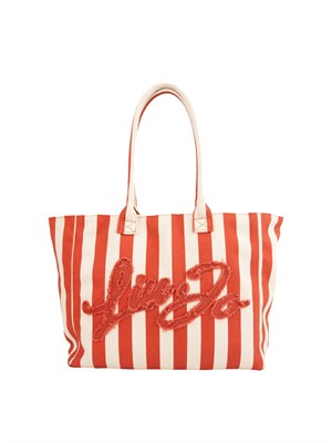 Shopping bag Liu Jo donna a righe rosa e rosse con patch logo in DONNA