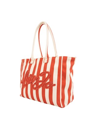 Shopping bag Liu Jo donna a righe rosa e rosse con patch logo in DONNA