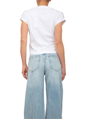 T-shirt donna Guess Jeans in cotone bianco con logo strass in DONNA