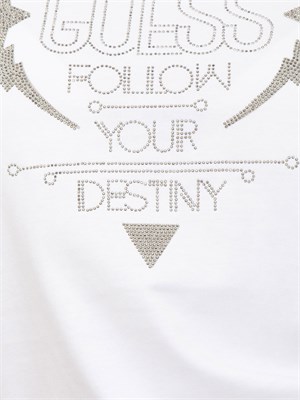 T-shirt donna Guess Jeans in cotone bianco con logo strass in DONNA