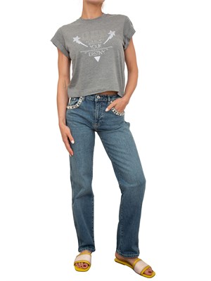 T-shirt donna Guess Jeans in cotone grigio con logo strass in DONNA