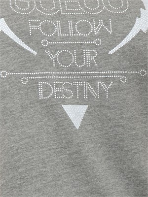 T-shirt donna Guess Jeans in cotone grigio con logo strass in DONNA