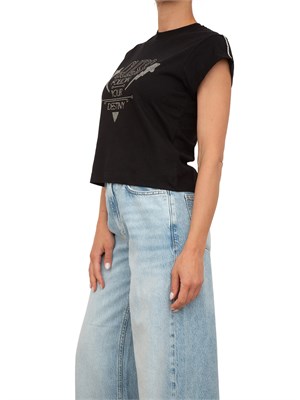 T-shirt donna Guess Jeans in cotone nero con logo strass in DONNA