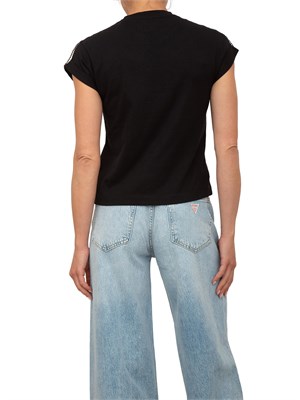 T-shirt donna Guess Jeans in cotone nero con logo strass in DONNA